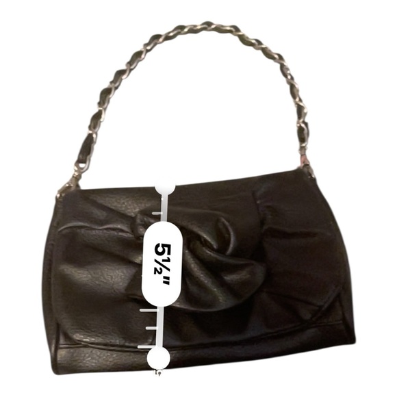 Black Pebbled Leather Mini Shoulder Bag Knot Detail Chain Strap Y2K Clutch (A) - Picture 9 of 10